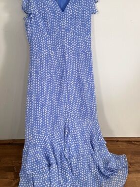 Tommy Hilfiger Light Blue and White Polka Dot High-Low Dress
